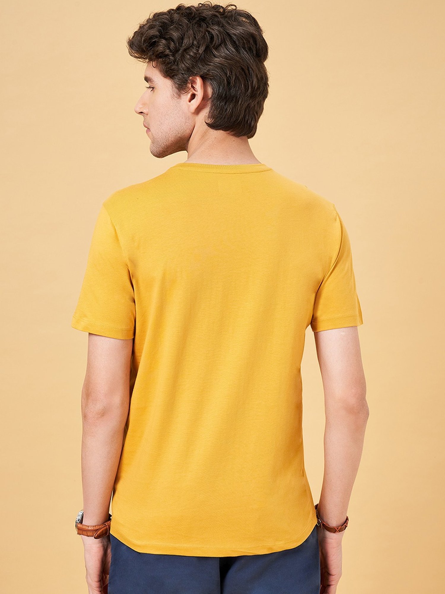 Urban Ranger by Pantaloons Chinese Yellow Cotton Slim Fit Printed T-Shirt