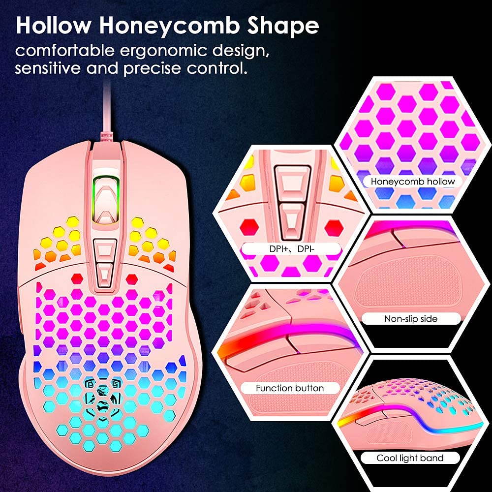 Lightweight Gaming Mouse Wired Honeycomb Hollow RGB Streamer 6400 DPI Programming Optical Sensor Pixert 3325 78G for PC X-Box PS4 Gamer