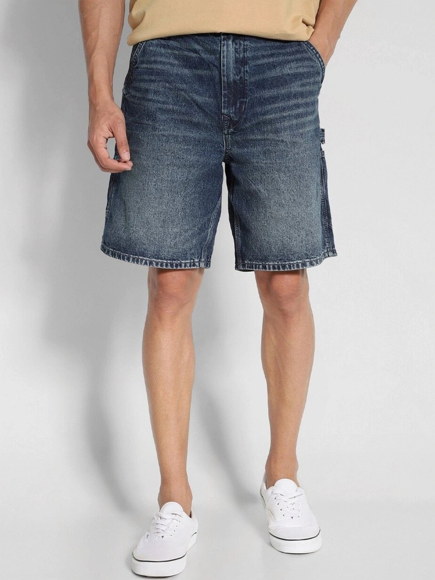 American Eagle Blue Cotton Regular Fit Denim Shorts