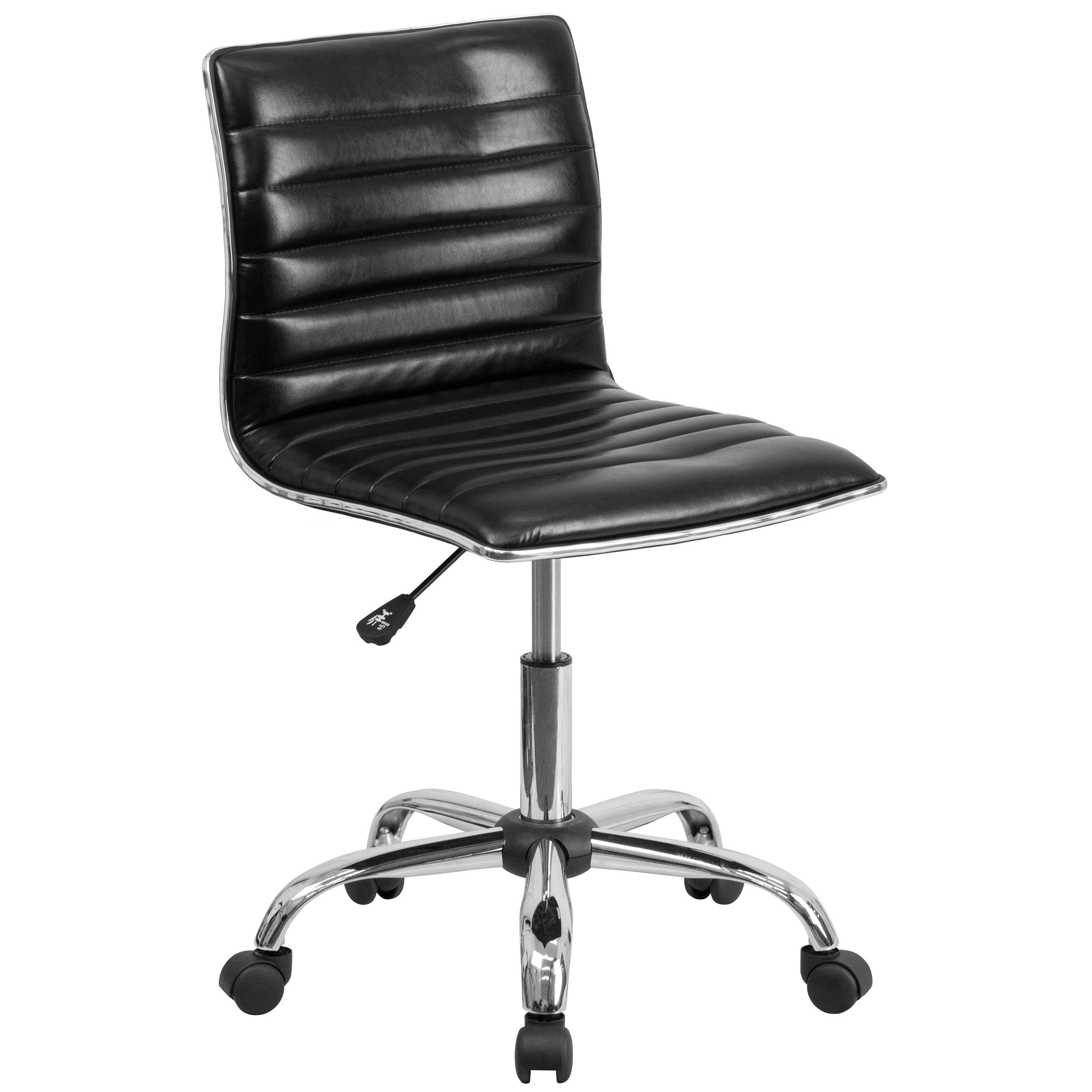 Low-Back Armless Ribbed Designer Swivel Leather Task Office Chair