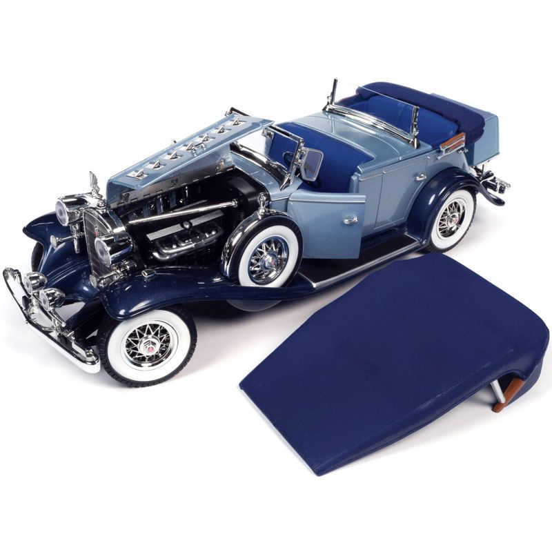 1932 Cadillac V16 Sports Phaeton Metallic Light Silver Blue and Enamel Dark Blue 1/18 Diecast Model Car by Autoworld