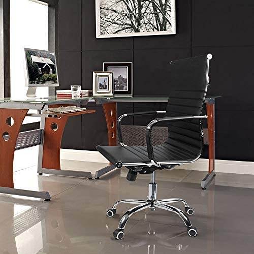 Devoko Office Desk Chair Mid Back Leather Height Adjustable Swivel Ribbed Chairs Ergonomic Executive Conference Task Chair with Arms (Black)