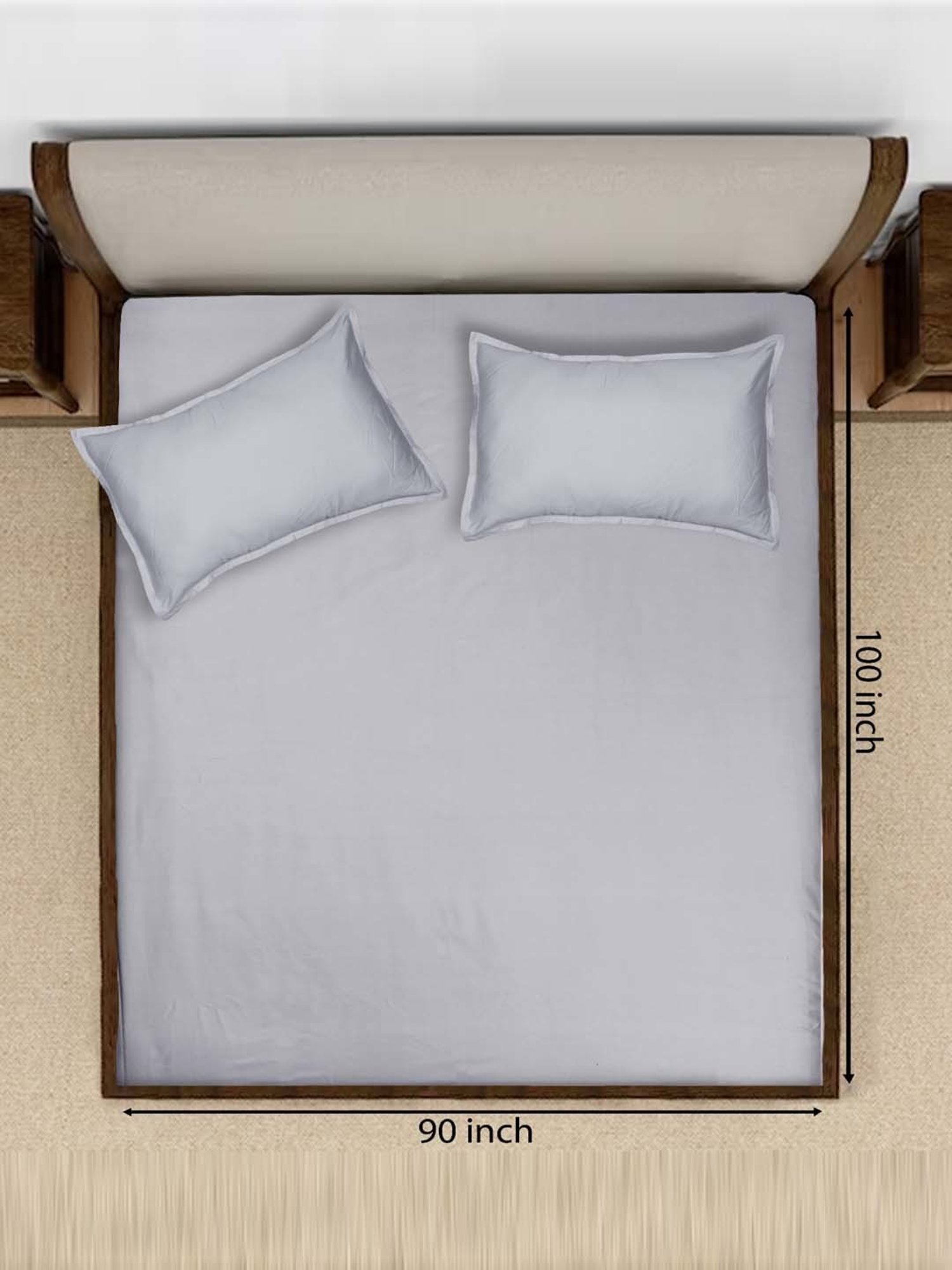 Saral Home Sheen Shine Light Grey 300 TC Cotton Queen Bedsheet with 2 Pillow Covers