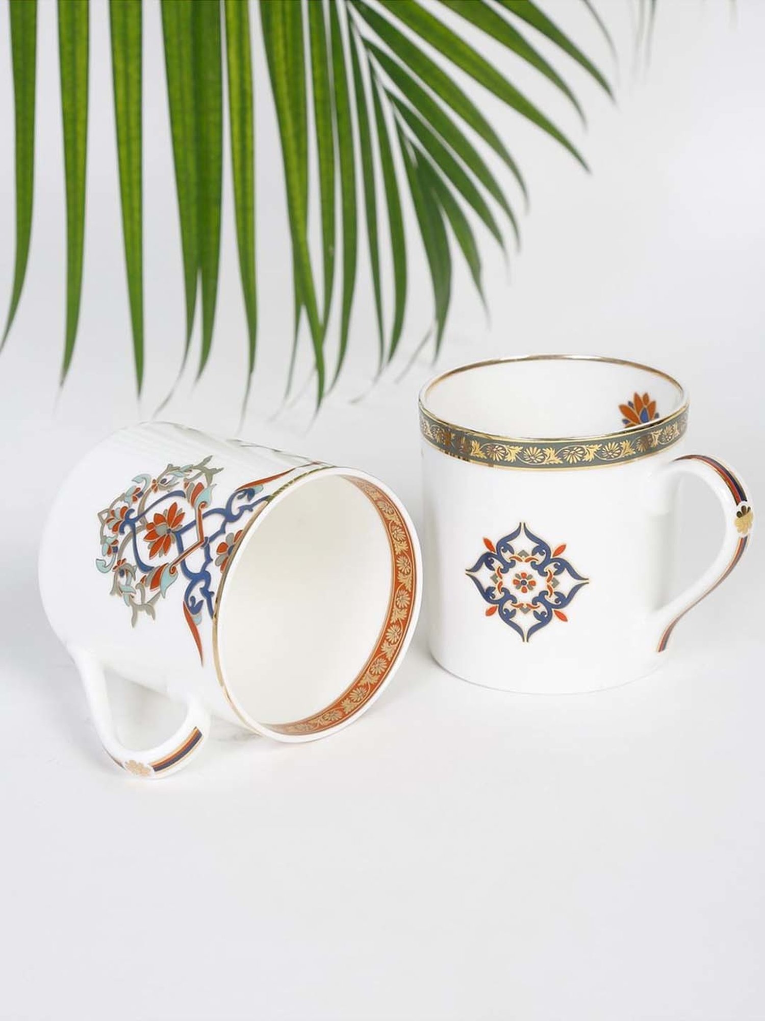 Fabindia Home Jodha Red & White Ceramic Mugs (350ml) - Set of 2