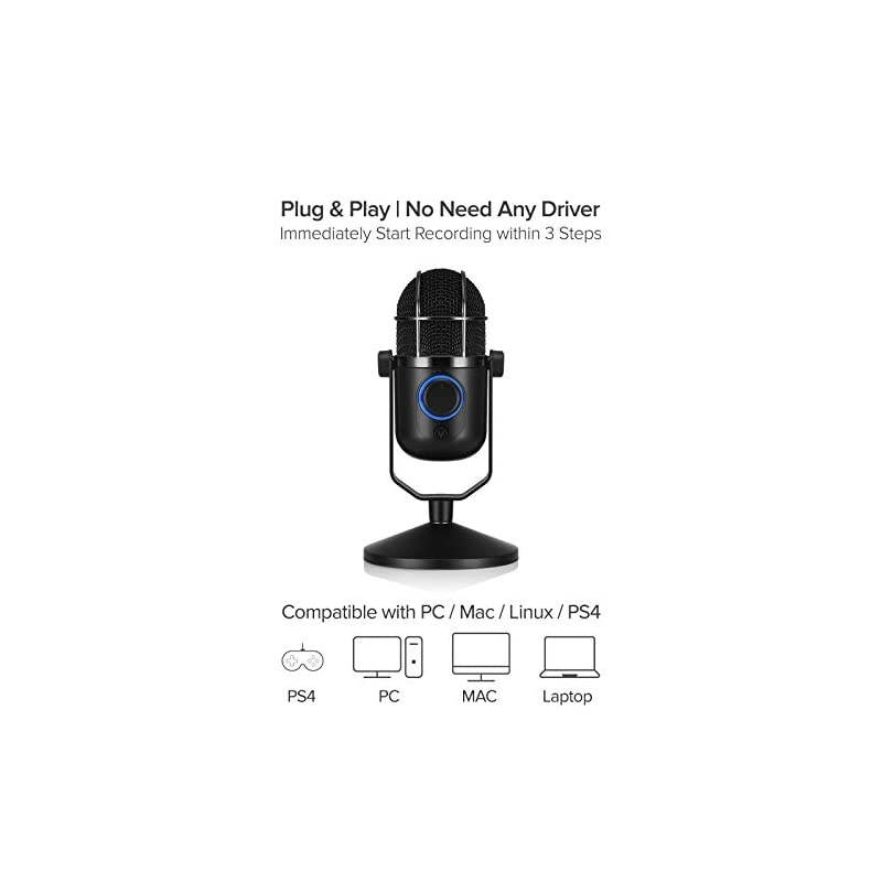 MDRILL Dome Professional USB Studio Condenser Microphone for ChattingSkypeYouTubeRecordingGamingPodcasting for iMac PC Laptop Desktop Windows Computer Black