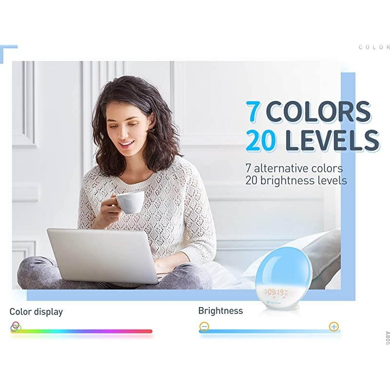 Sunrise Alarm Clock, A80S Smart Wake up Light Work with Alexa, Sleep Aid Digital Alarm Clock with Sunset Simulation, Snooze/FM Radio /7 Natural Sounds and 4 Alarms for Adults & Kids