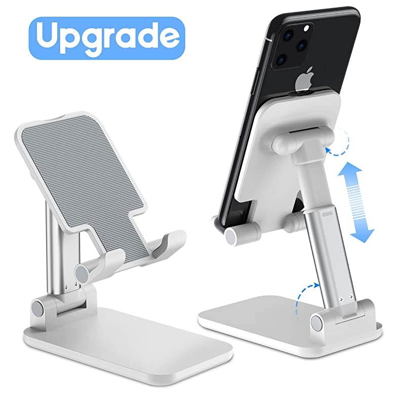 Phone Stand for Desk  Height Angle Adjustable Cell Phone Holder Portable Mount for iPhone iPad Samsung All Mobile Phones eReaders Most Tablets White