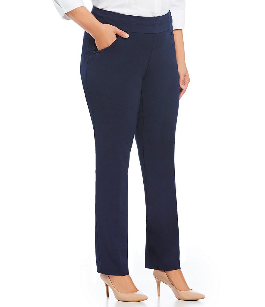 Investments Plus Size the PARK AVE fit Pull-On Straight Leg Pant with Pockets