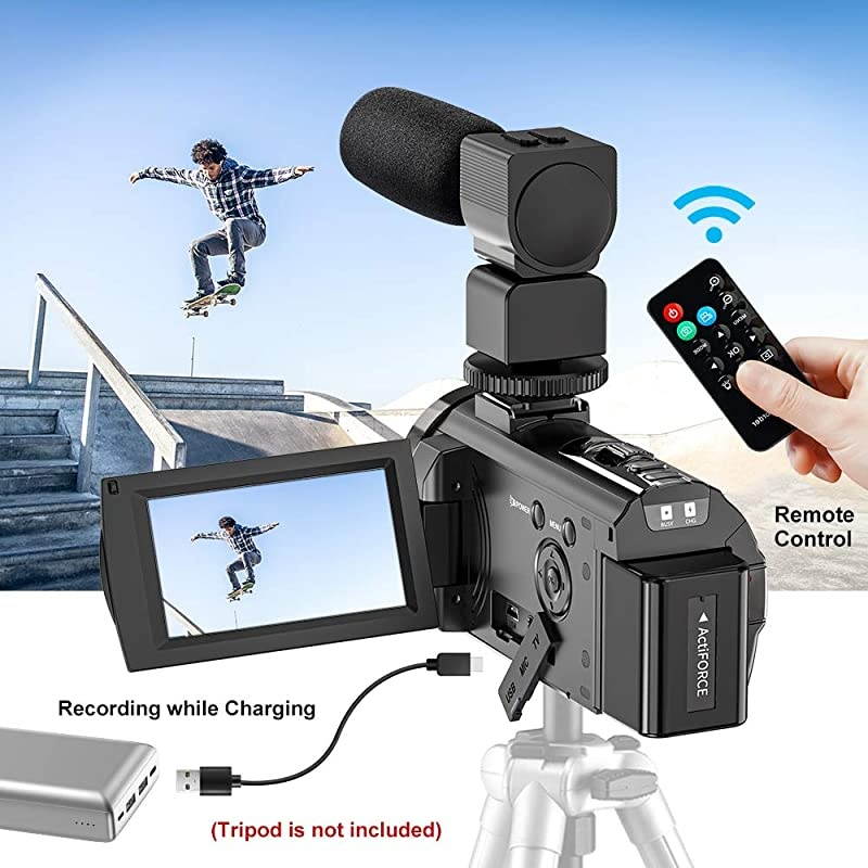 Camera Camcorder for YouTube FHD 1080P 30FPS 24MP Digital Vlogging Camera 16X Digital Zoom 30 Inch 270&deg; Rotation Screen Recorder with Lens Hood Microphone Remote Control 2 Batteries