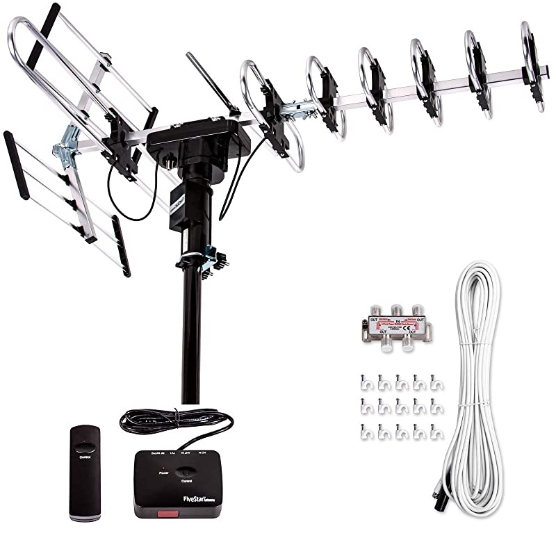 Newest 2020] Outdoor Digital Amplified HDTV Antenna - up to 200 Mile Long Range, Directional 360 Degree Rotation by Remote Control, HD 4K 1080P FM Radio,Support 5 TVs Plus Installation Kit