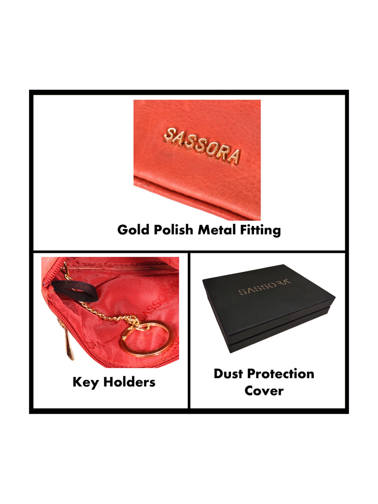 SASSORA Coral Red Leather Small Key Case