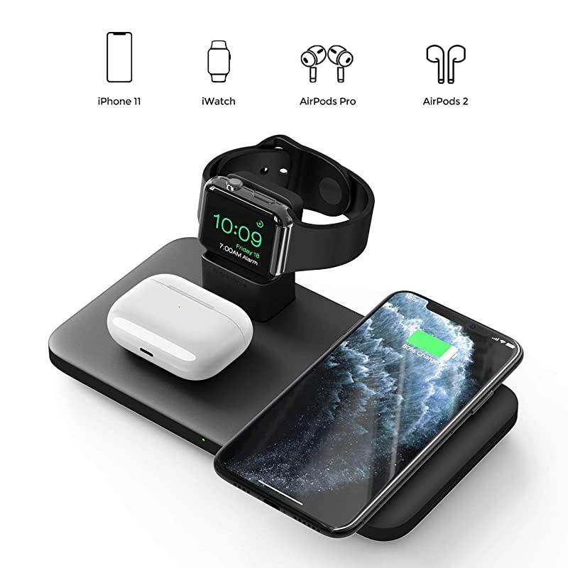 3 in 1 Wireless Charger Wireless Charging Pad for AirPods Pro2 Charging Dock for iWatch 5432 75W Qi Fast Charge for iPhone 1111 Pro MaxSE 2XS MaxXRXSX88PNo AdapteriWatch Cable