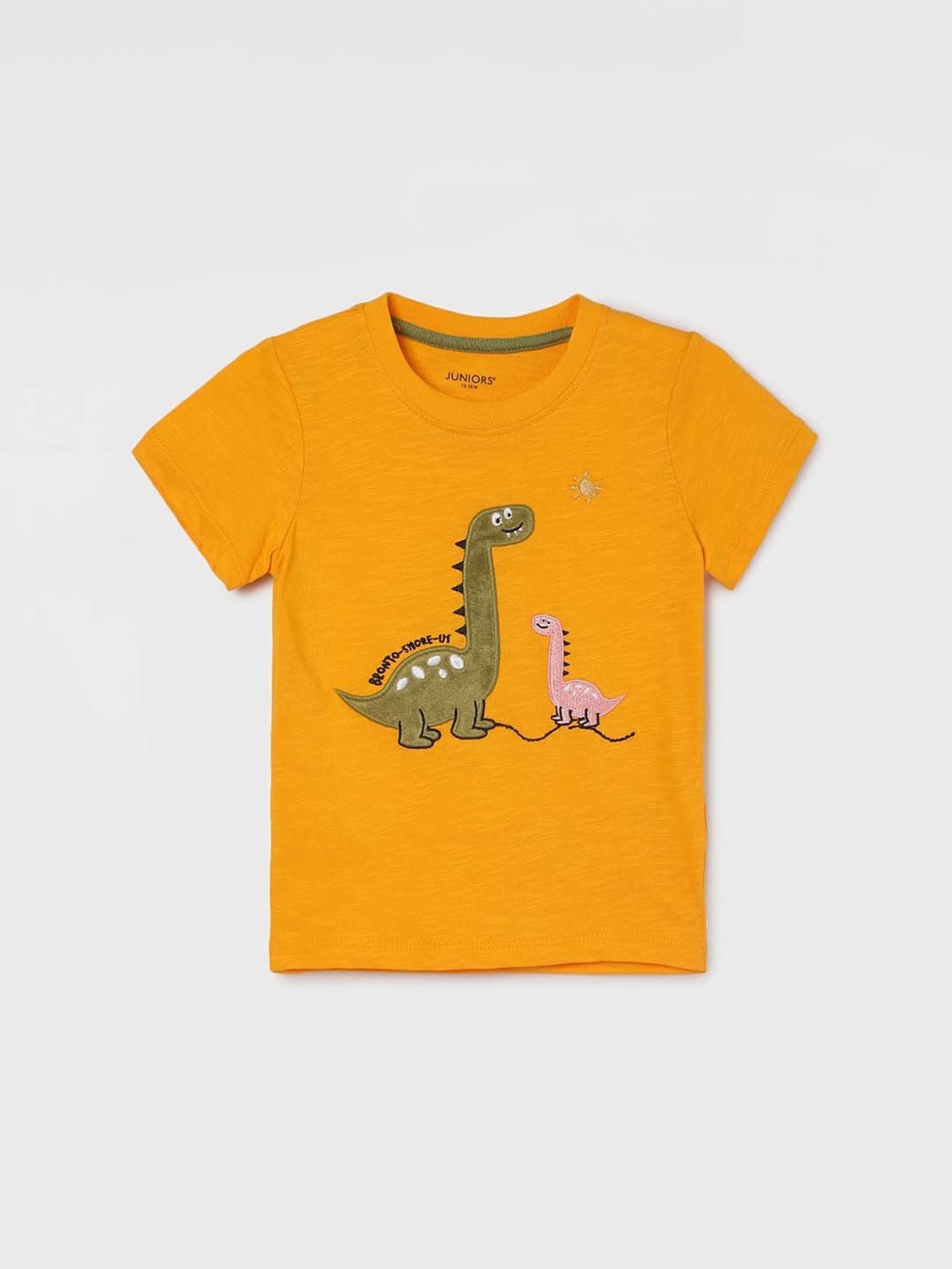 Juniors by Lifestyle Mustard Cotton Embroidered T-Shirt