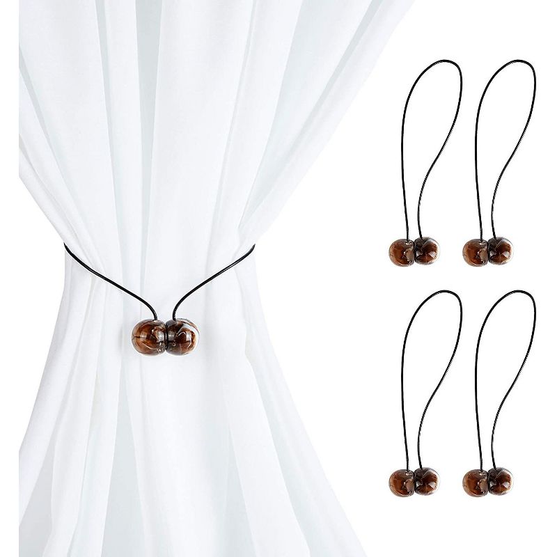 Okuna Outpost 2 Pairs Magnetic Round Buckle Window Curtain Tiebacks, Brown Holdbacks for Drapes (17 in)