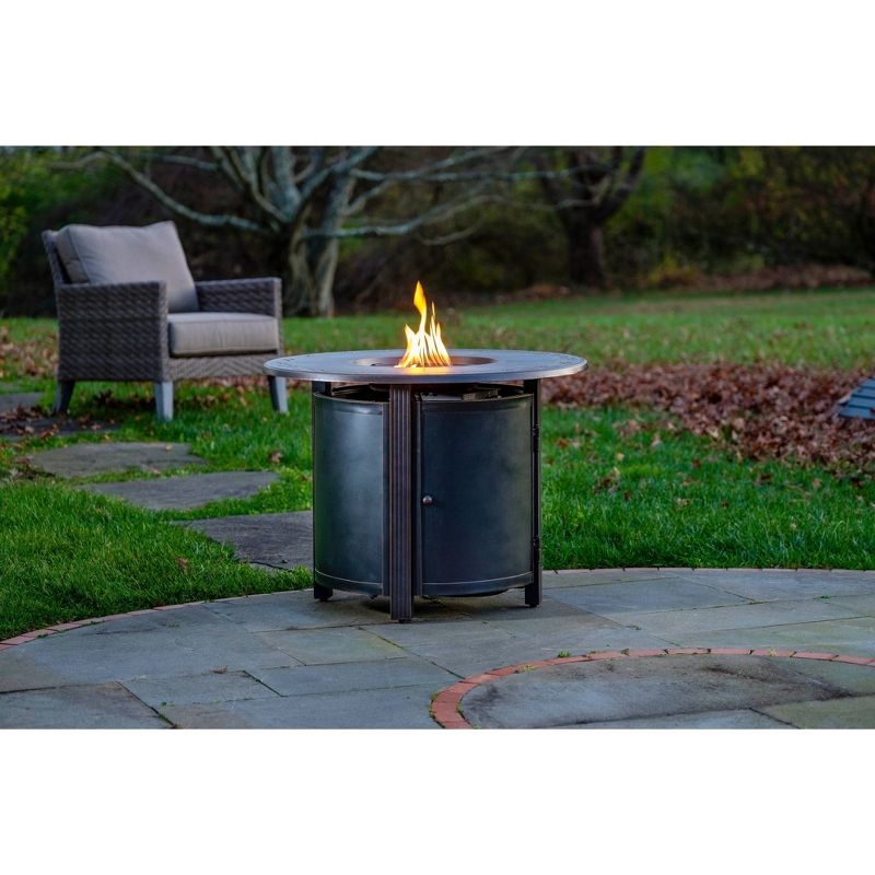 34" Hartwick Topaz Cast Aluminum Round Gas Fire Pit with Clear Glass Fire Beads - Alfresco Home