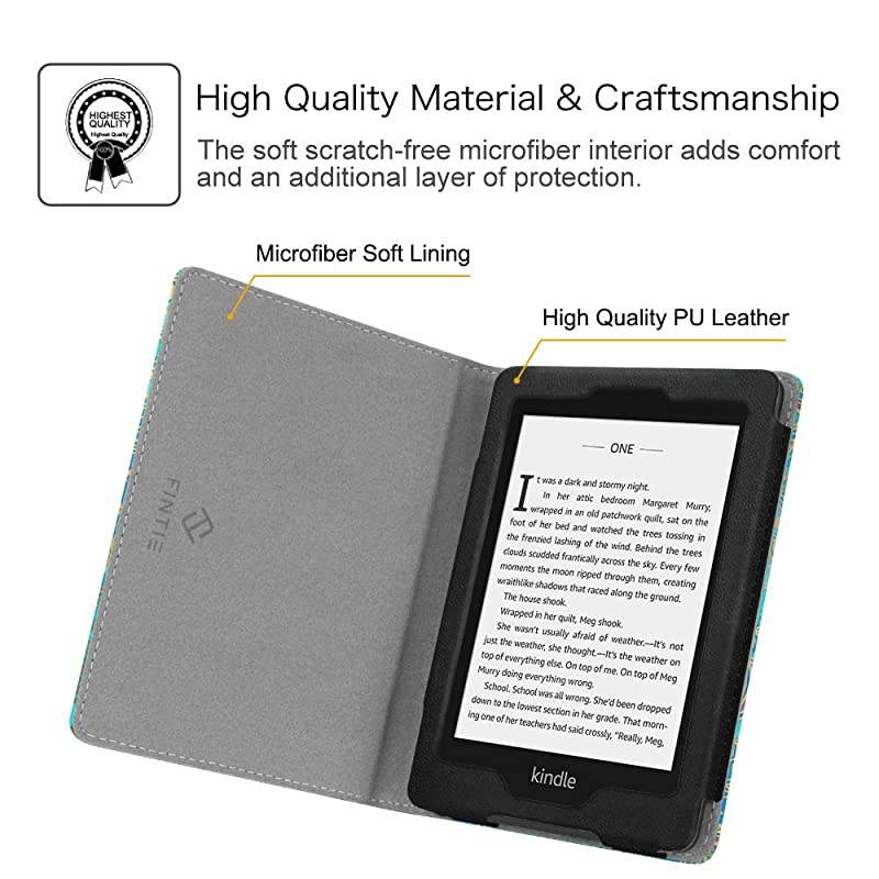 Folio Case for Kindle Paperwhite Fits AllNew 10th Generation 2018 All Paperwhite Generations Book Style Vegan Leather Shockproof Cover with Auto SleepWake Shades of Blue