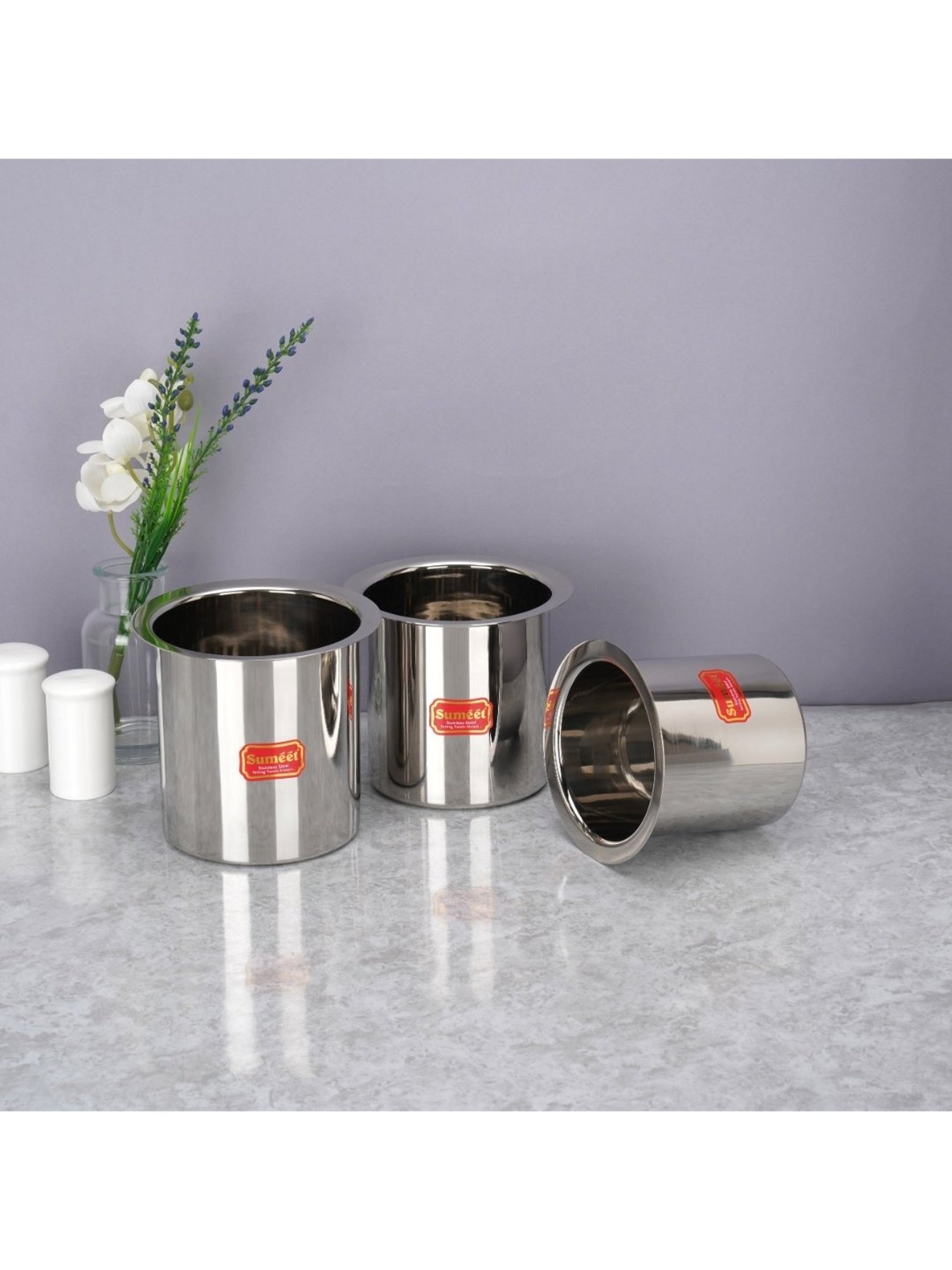 Sumeet S.S. Ganj/Milk Boiler/Milk Pot /Long Tapeli  set of 3 Pieces (1150ml, 1450ml, 1800ml), Silver