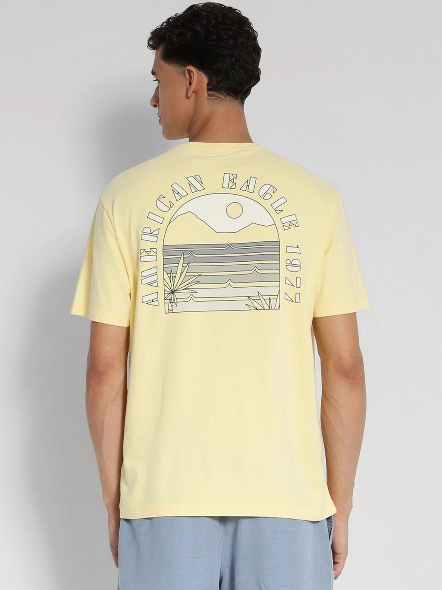 American Eagle Yellow Cotton Regular Fit Printed T-Shirt