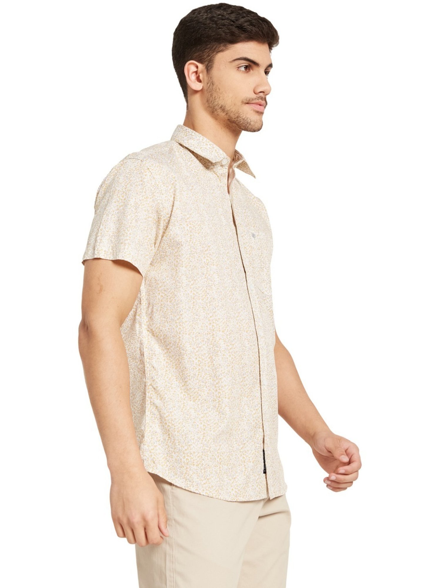 METTLE Lemon Cotton Regular Fit Printed Shirt