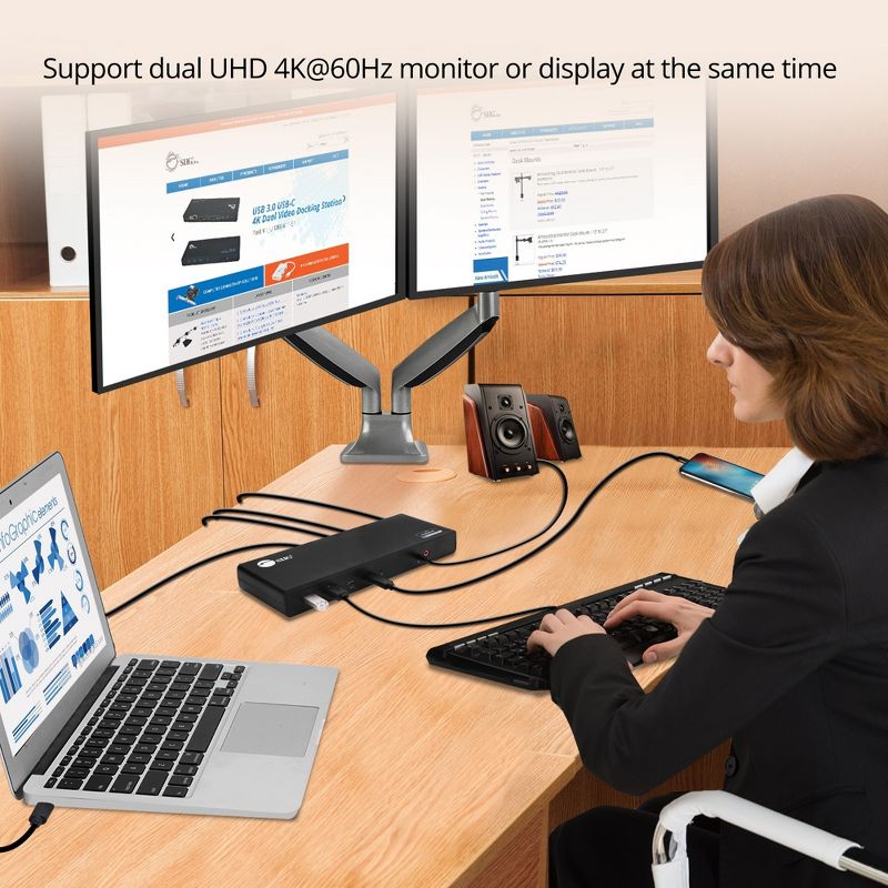 SIIG USB 3.1 Type-C Dual 4K Docking Station with Power Delivery - for Notebook - 60 W - USB 3.1 Type C - 7 x USB Ports - Network (RJ-45) - HDMI