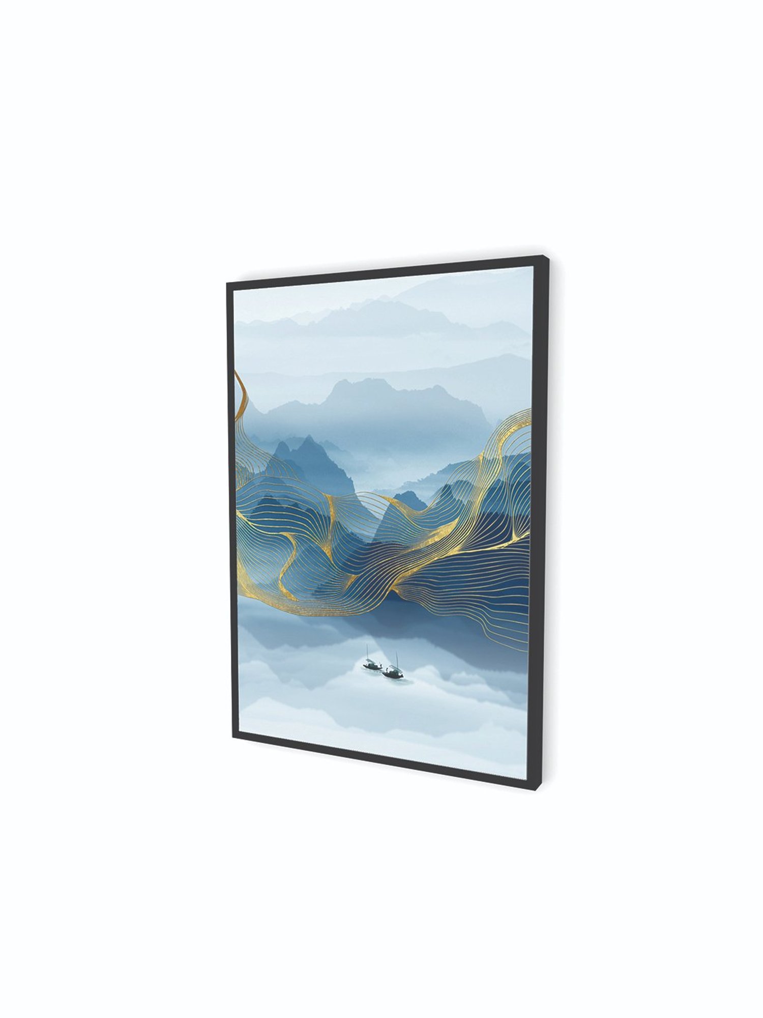 Art Street Serene River Mountains Home Printed Blue Engineered Wood Wall Art