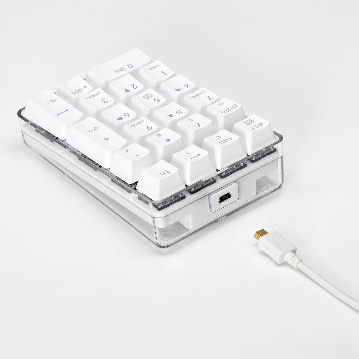 Mechanical Numeric Keypad Cherry MX  White Switch Wired Gaming Keypad Crystal Case White Backlit 21 Keys Mini Numpad Portable Keypad Extended Layout White Magicforce by Qisan