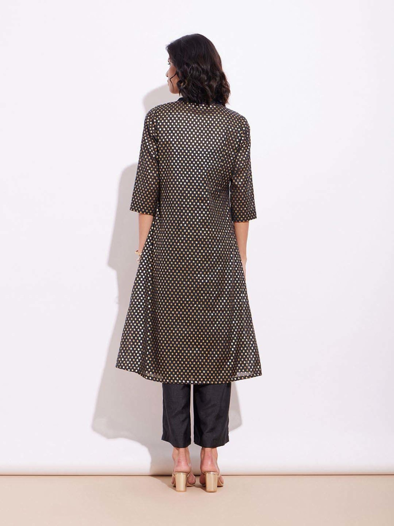 Pink Fort Black Striped Kurta Pant Set