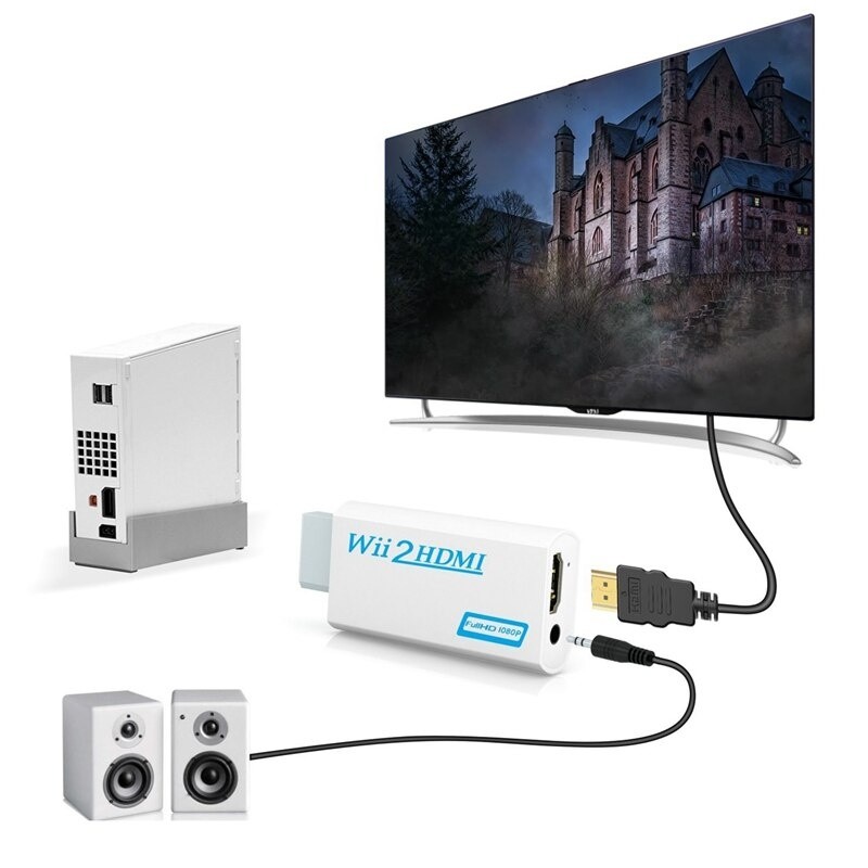 HDMI Converter Adapter for Wii, Full HD 1080P Wii2 HDMI Converter 3.5mm o for PC HDTV Monitor Display