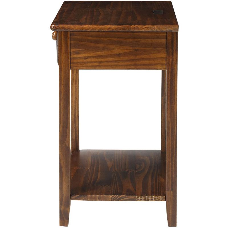 Casual Home Soild Sustainably Sourced Wood Night Owl Bedside Nightstand with 4 USB Charging Ports, Top Drawer and Lower Shelf, Warm Brown (2 Pack)