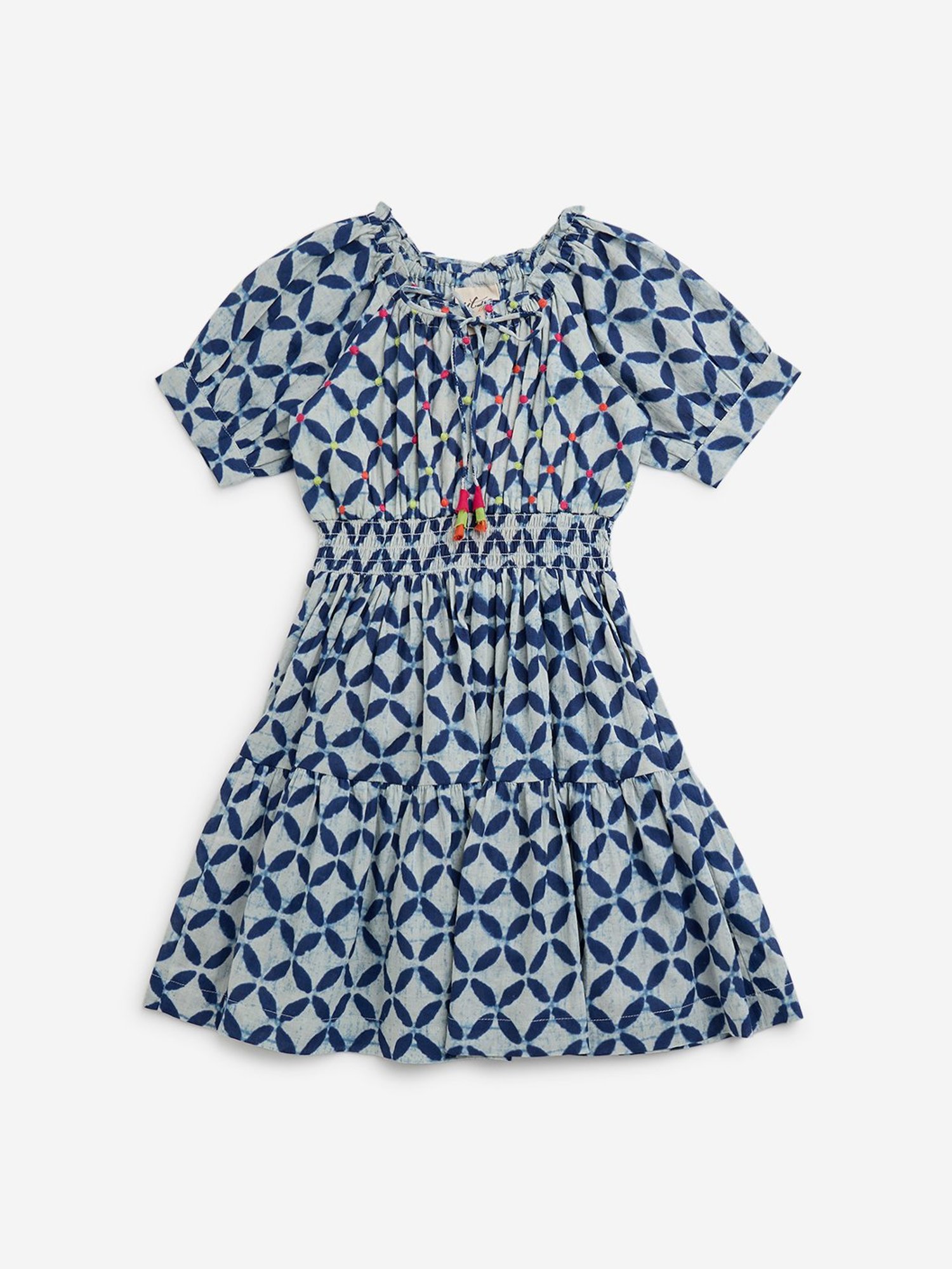 Utsa Kids by Westside Indigo Patterned Cotton A-Line Dress