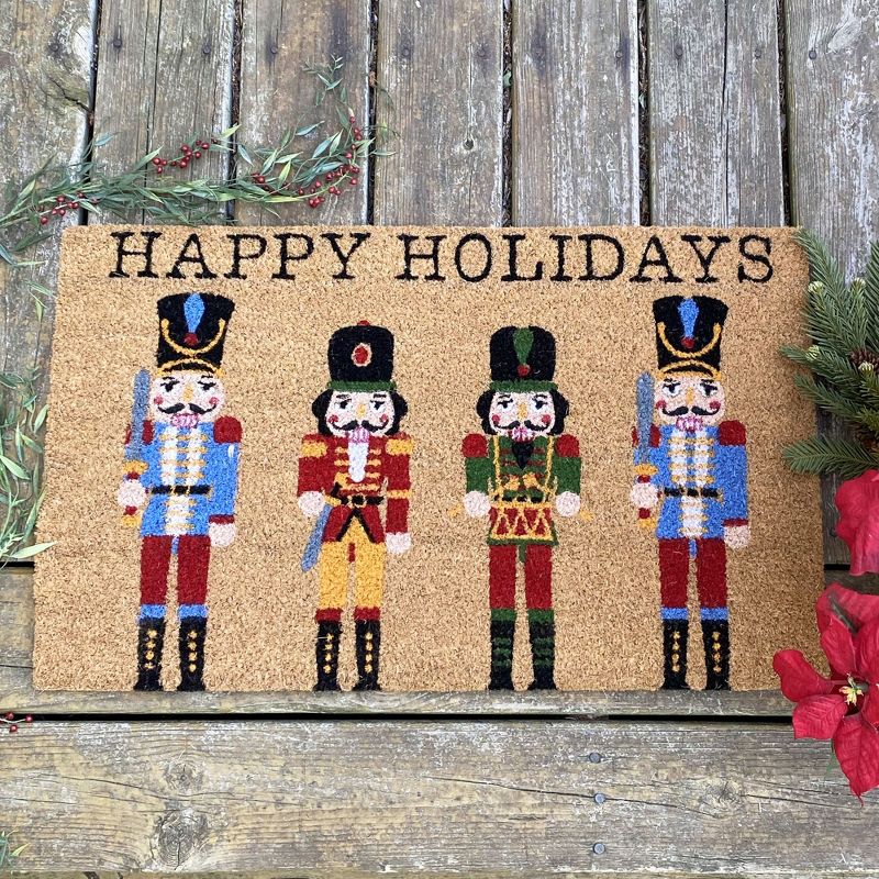 Farmhouse Living Nutcracker Happy Holidays Coir Doormat - 18" x 30" - Elrene Home Fashions