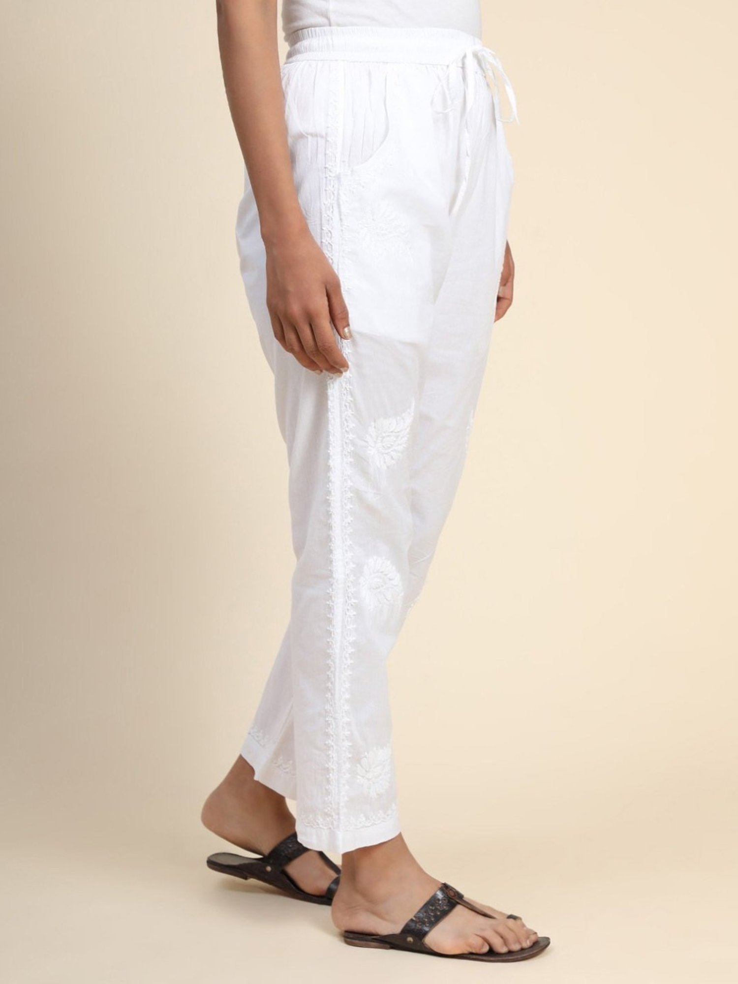 House Of Kari HOK Chikankari Cotton Pant Trouser White