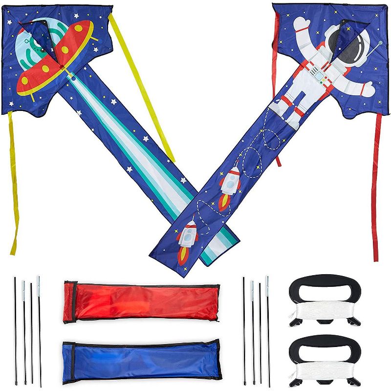 Blue Panda 2 Pack Small Outer Space Kites Kit for Kids (33.5 x 86.6 in)