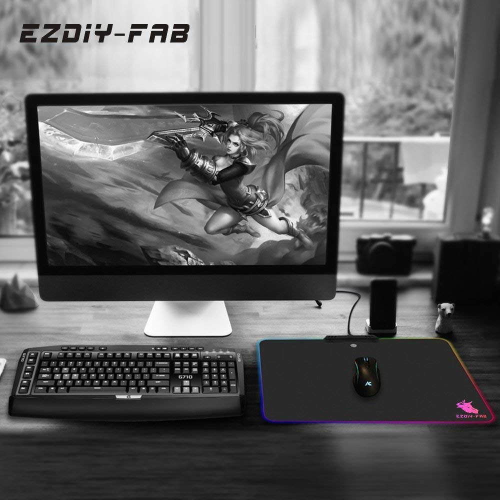 RGB LED Mouse Pad mat, Led Gaming RGB Mouse Pad-Comfortable RGB Lighting Big Hard Computer Mice Mat for Gamer, Waterproof,14.8x11.9 Inches Black