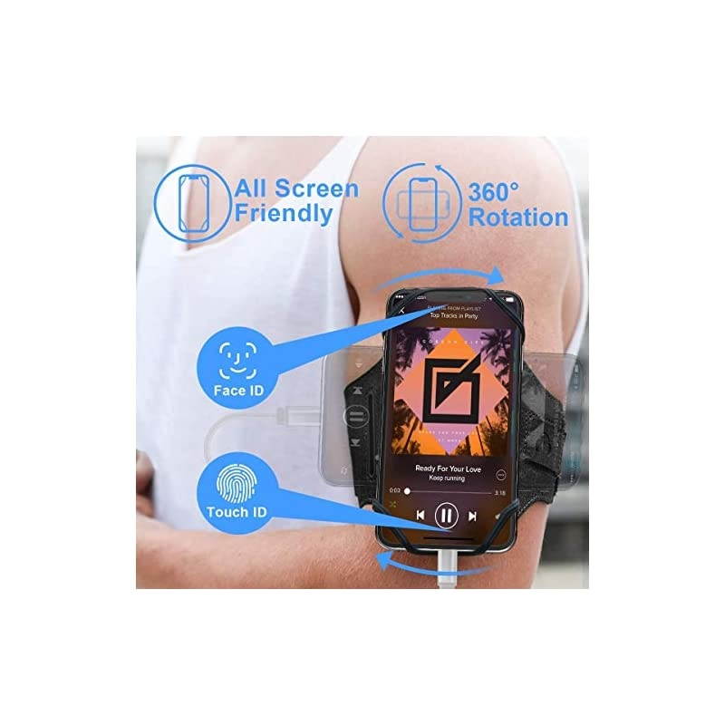 Running Armband for iPhone 12 Pro 11 Pro Max X XR XS 8 7 6 6s Plus,Galaxy S20 S10 S9 Plus, Note 20/10/9/8, 360&deg;Rotatable with Key Holder Phone Armband for Hiking Biking Walking(Black)