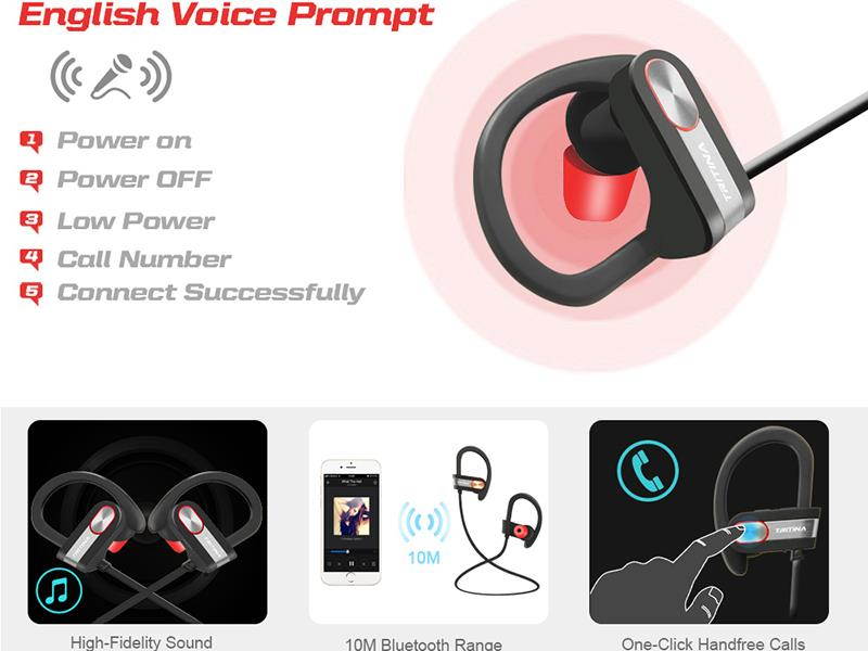 Tritina Sports Bluetooth Earphone Built-in Microphone - Stereo Sound Form Ear Tips, Sweat-proof Sport Earphone Running,Jogging with music(Black with Silver)