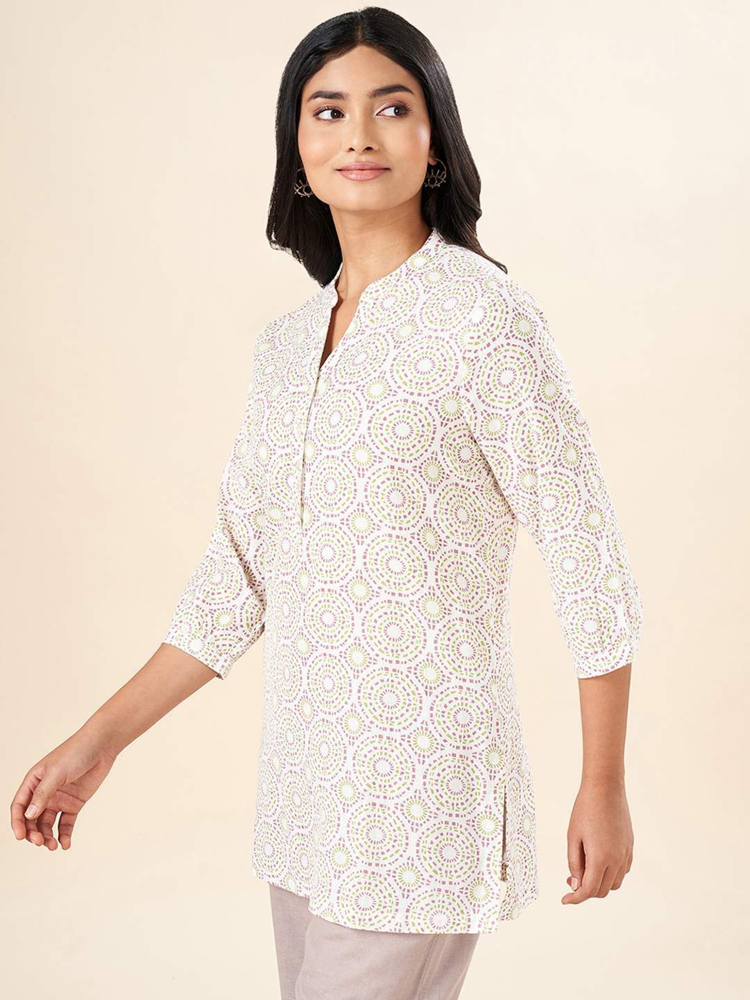 Akkriti by Pantaloons White Cotton Printed Tunic