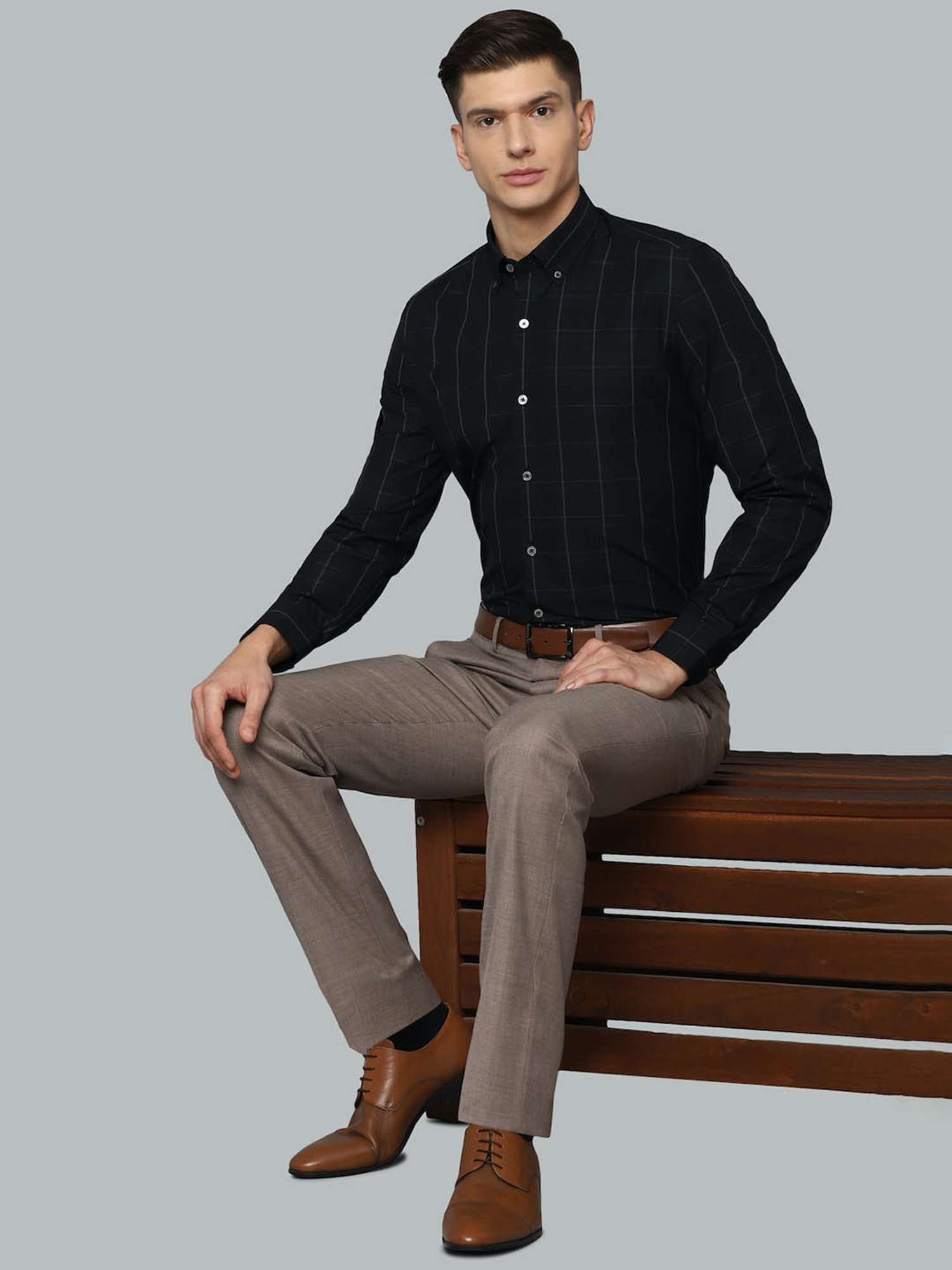 Luxure By Louis Philippe Grey Slim Fit Flat Front Trousers