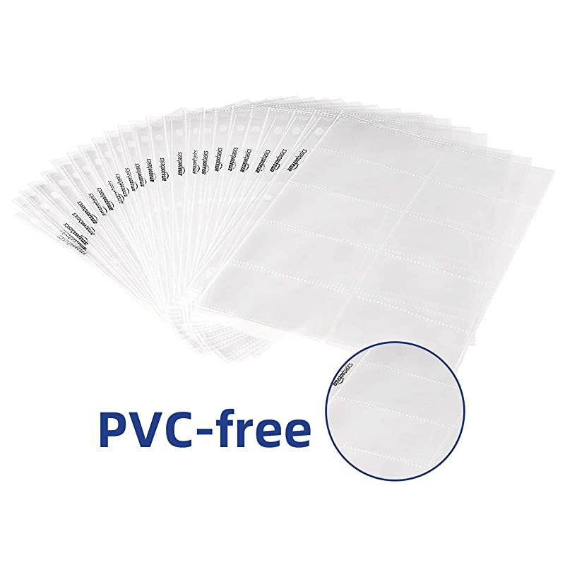 Basics Plastic Business Card Holder Protector Pages for 3Ring Binder 25Pack