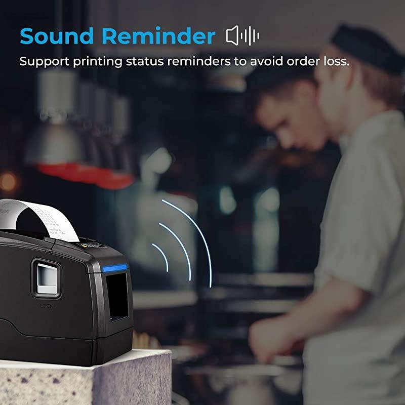 Thermal Receipt Printer,  Restaurant Kitchen Printer of Sound Reminder/Wall-Mount/Auto Cutter, 3 inches 80mm Desktop POS Bill Machine with USB/LAN/Cash Drawer Port, Support Windows