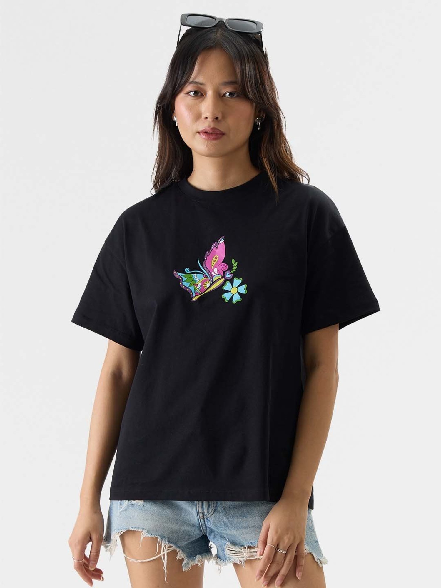 The Souled Store Black Cotton Printed T-Shirt