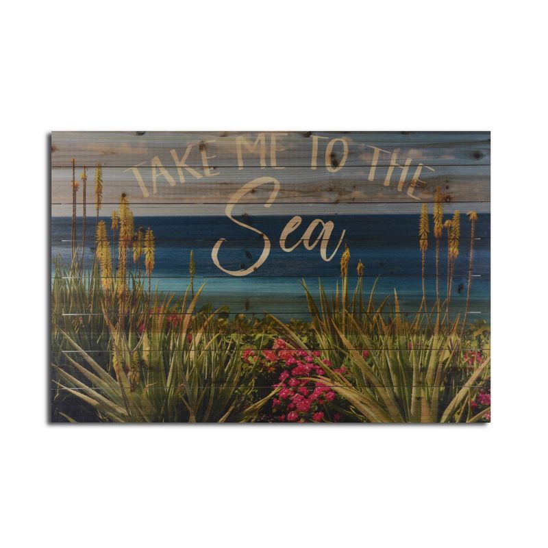 24" x 36" Take me to the Sea Print on Planked Wood Wall Sign Panel - Gallery 57