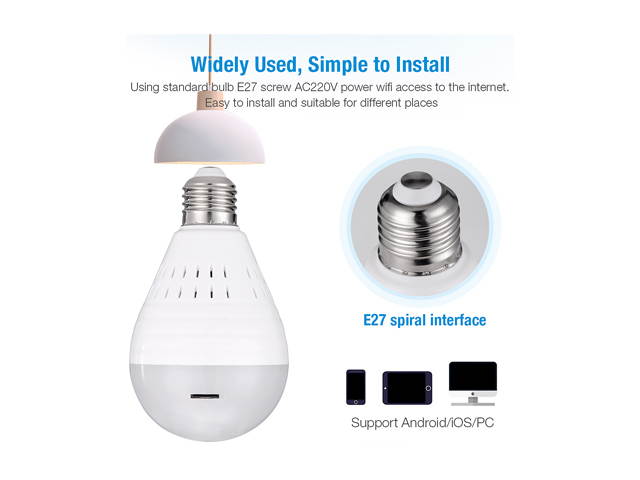 FirstPower Mini Wireless 1080P SPY Hidden IP Camera 360&deg; Panoramic WIFI Control Light Bulb