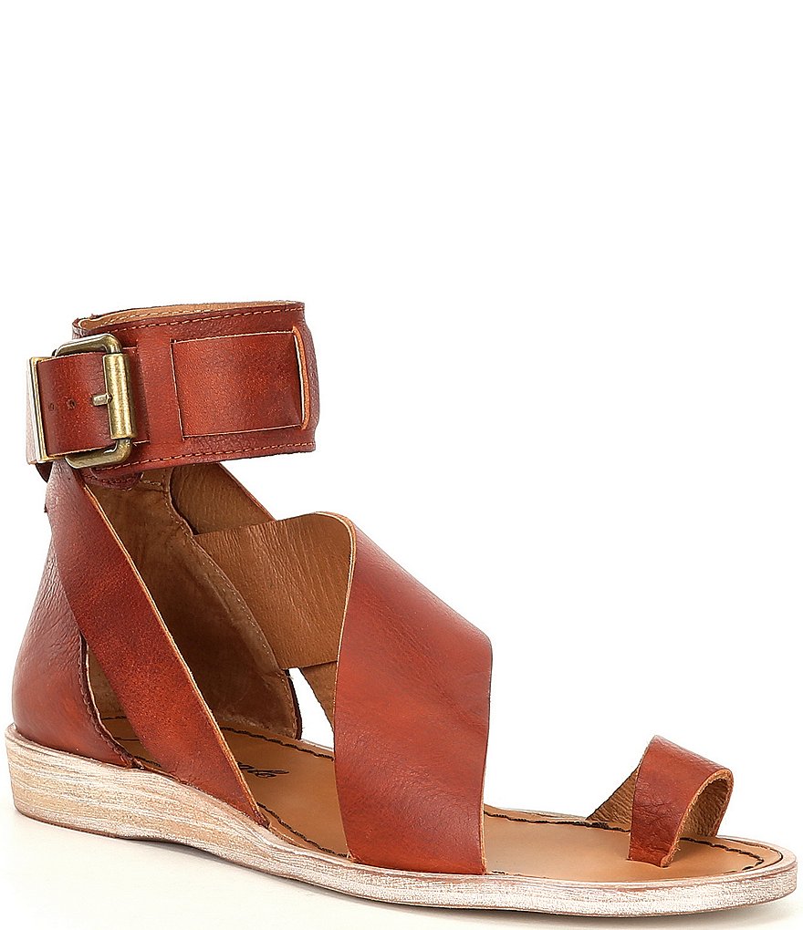 Free People Vale Leather Asymmetrical Toe Loop Ankle Strap Sandals