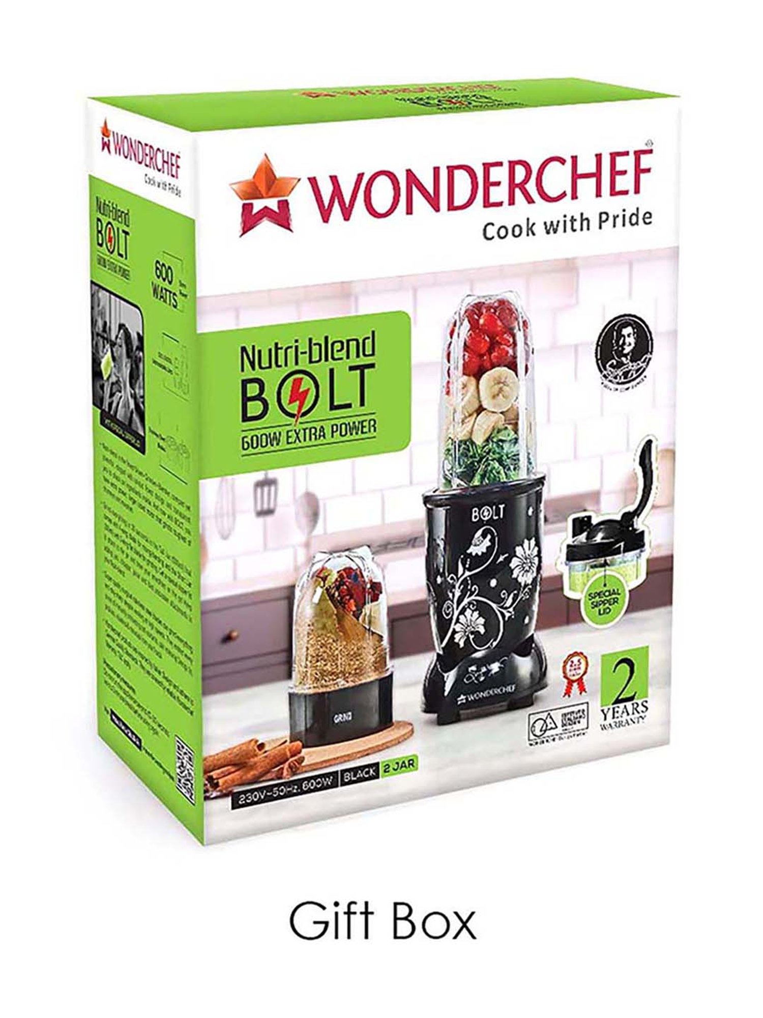 Wonderchef Nutri-Blend Bolt 600W 2 Jars Mixer Grinders Blender (Red)