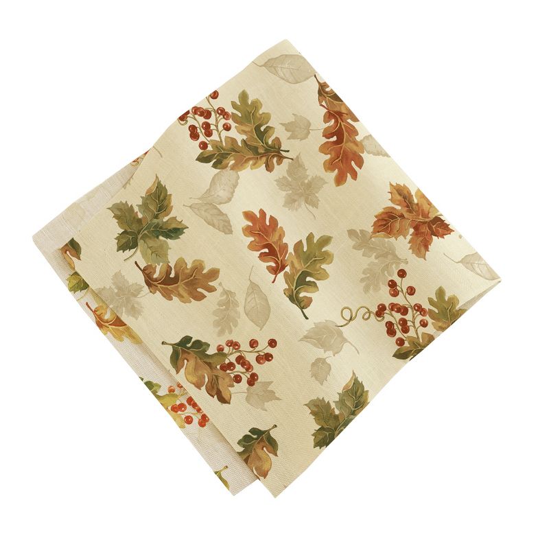 Swaying Leaves Allover Print Fall Napkins, Set of 8 - 17" x 17" - Ivory - Elrene Home Fashions