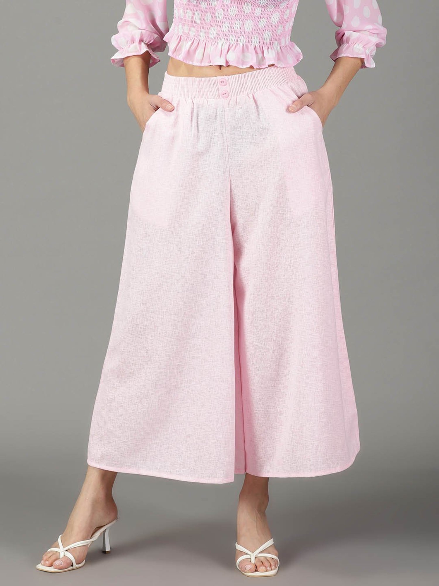 SHOWOFF Pink Linen Flared Fit High Rise Culottes
