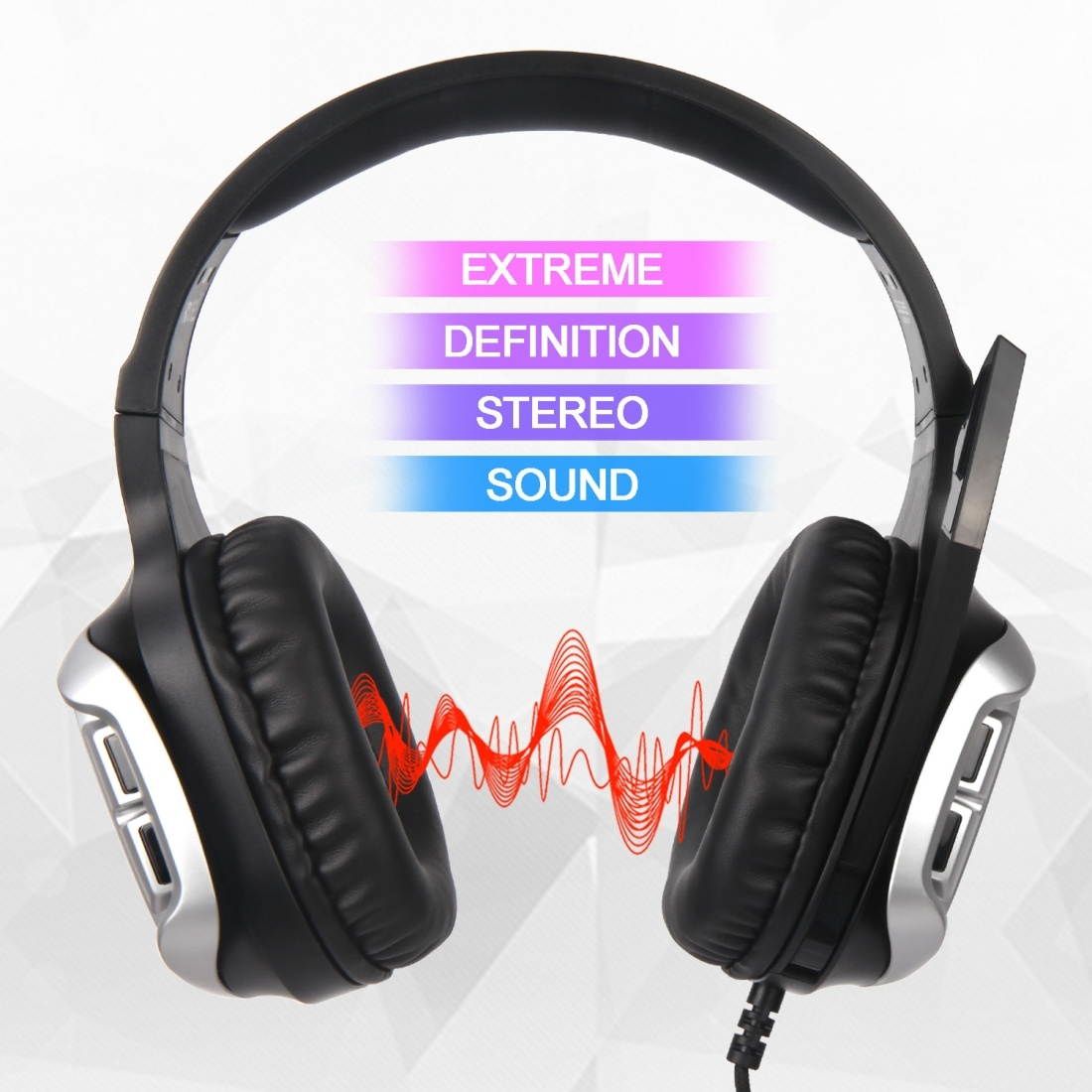SADES R17 3.5mm Wired Adjustable Gaming Headphone with Retractable Microphone & 1 to 2 3.5mm Audio Cable, Speaker Diameter: 50mm, Impedance: 32ohms, Length: 1.5m(Silver+Black)