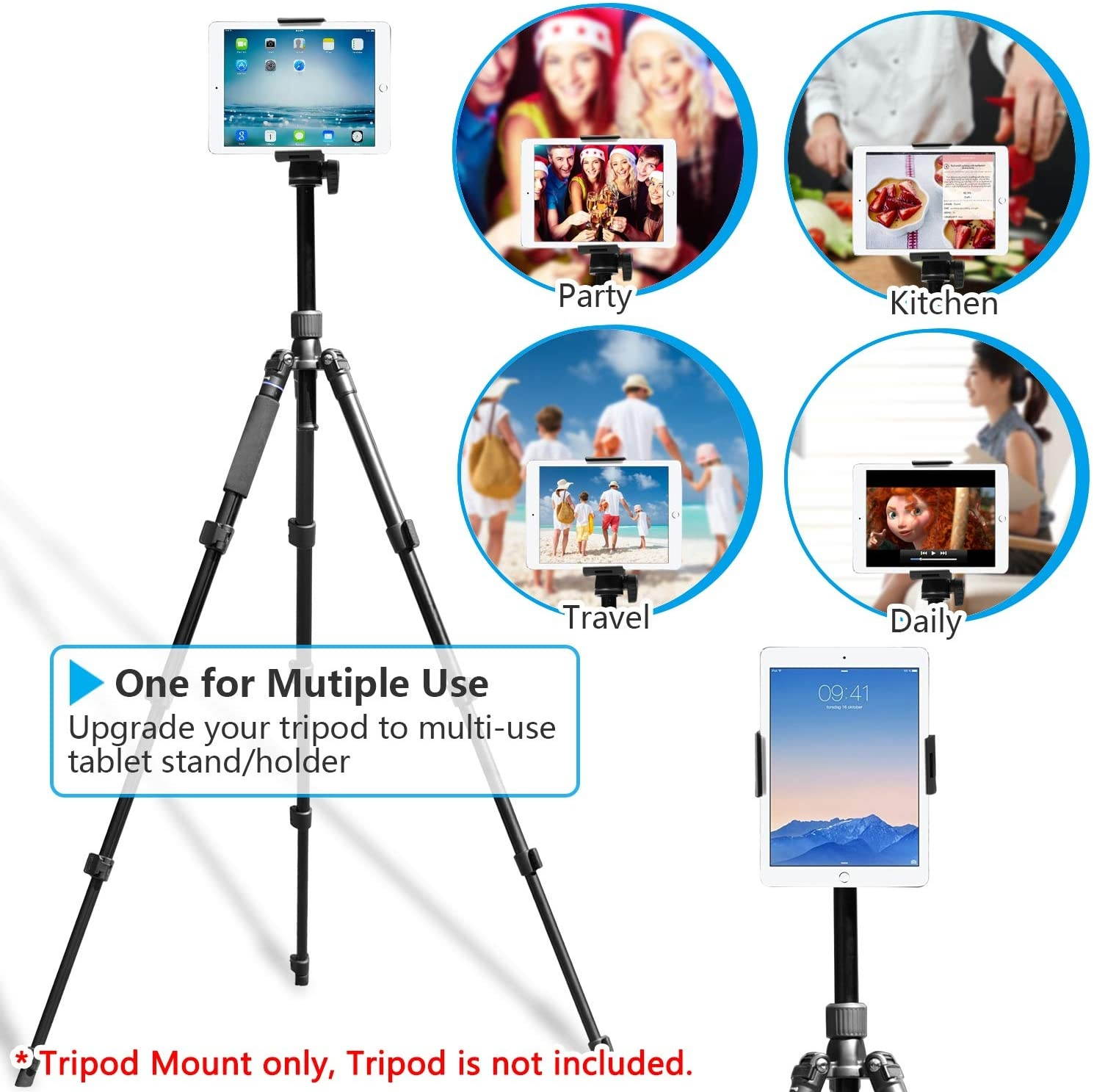 APPS2Car Sturdy Tablet and Phone Tripod Mount for iPad Samsung Tablet Cell Phone More, Rotatable Tiltable Tripod Adapter Stand Clamp Holder for Video Recording Photo Booth Live Music Camera