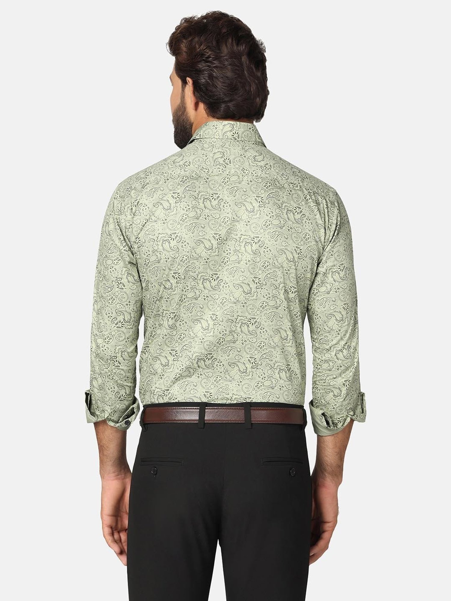 TAHVO Green Slim Fit Printed Shirt